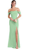 Kingbridal Gowns Off Shoulder Chiffon Bridesmaid Dresses for Women 2026 Long Ruched Cowl Neck Formal Evening Party Dress with Slit
