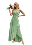Women’s Long Bridesmaid Dresses Sleeveless V-Neck Formal Wedding Guest Chiffon Prom Gowns for Teens