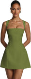 Satin Homecoming Dresses for Teens Square Neck Short Prom Dress Pleated A Line Corset Mini Cocktail Party Gown