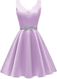 Satin Glitter Homecoming Dresses for Teens Short Prom Dress V-Neck Beaded Evening Formal Cocktail Party Gowns