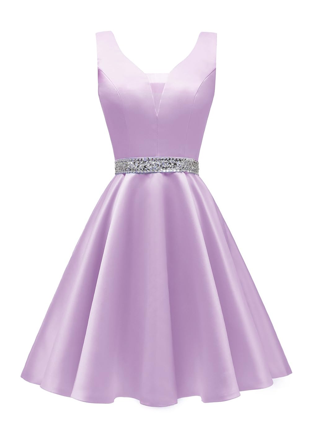 Satin Glitter Homecoming Dresses for Teens Short Prom Dress V-Neck Beaded Evening Formal Cocktail Party Gowns