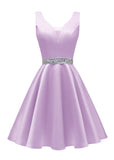 Satin Glitter Homecoming Dresses for Teens Short Prom Dress V-Neck Beaded Evening Formal Cocktail Party Gowns