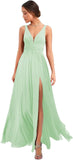 Women's Deep V Neck Bridesmaid Dresses with Slit Chiffon Pleats A Line Formal Party Dresses with Pockets