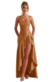 Mermaid Satin Bridesmaid Dresses for Women 2027 Long Ruffles High Low Prom Formal Evening Party Dress with Slit