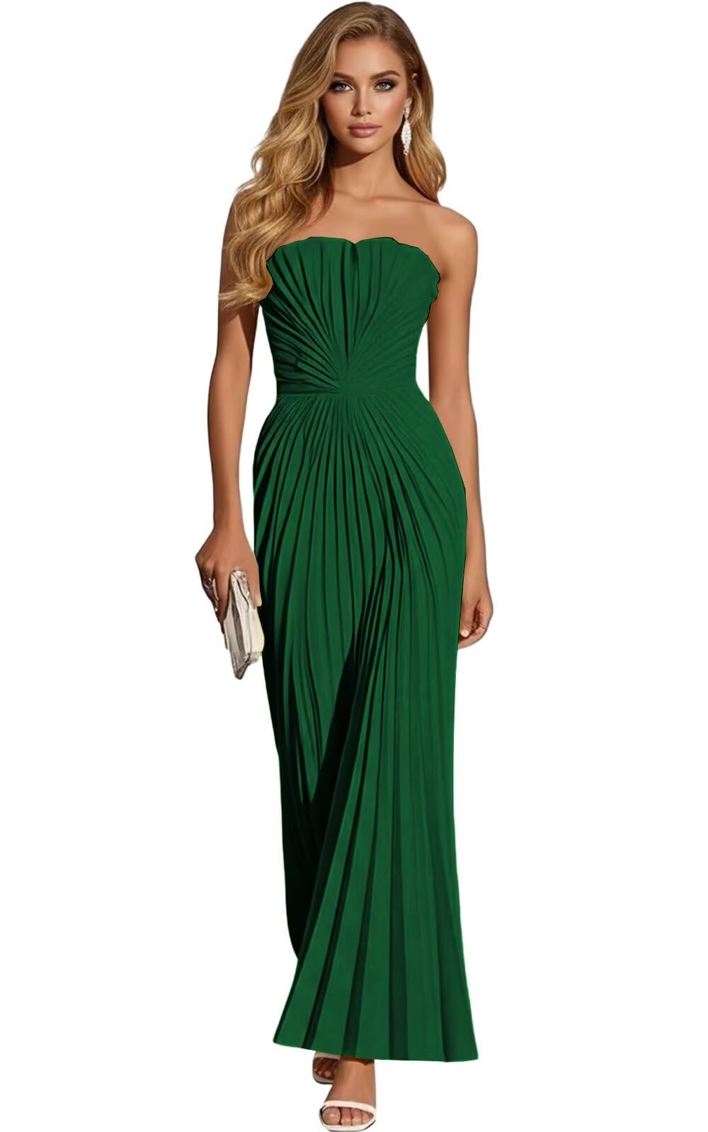 Women's Strapless Pleated Bridesmaid Dress Elegant Sweetheart Neck Formal Prom Gown for Wedding Guest