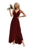 Women’s Long Bridesmaid Dresses Sleeveless V-Neck Formal Wedding Guest Chiffon Prom Gowns for Teens