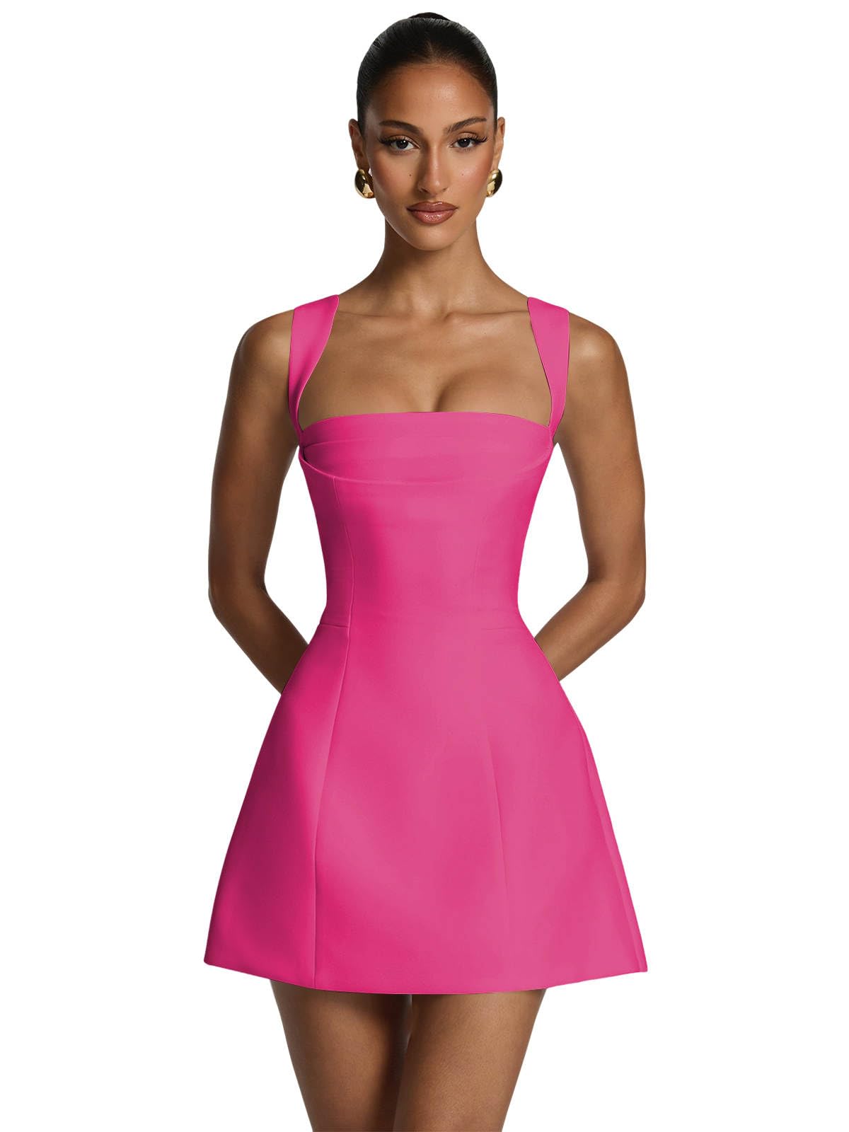 Satin Homecoming Dresses for Teens Square Neck Short Prom Dress Pleated A Line Corset Mini Cocktail Party Gown