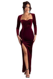 Long Sleeve Mermaid Bridesmaid Dresses for Wedding 2027 Long Velvet Tight Prom Formal Evening Party Gown with Slit
