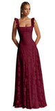 Ruched Jacquard Prom Dresses for Women Teens Ruffle Strap Floral Maxi Formal Dress Evening Gown