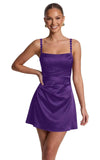 Satin Homecoming Dresses for Teens 2026 Spaghetti Straps Short Prom Dress A-line Pleated Cocktail Party Gowns