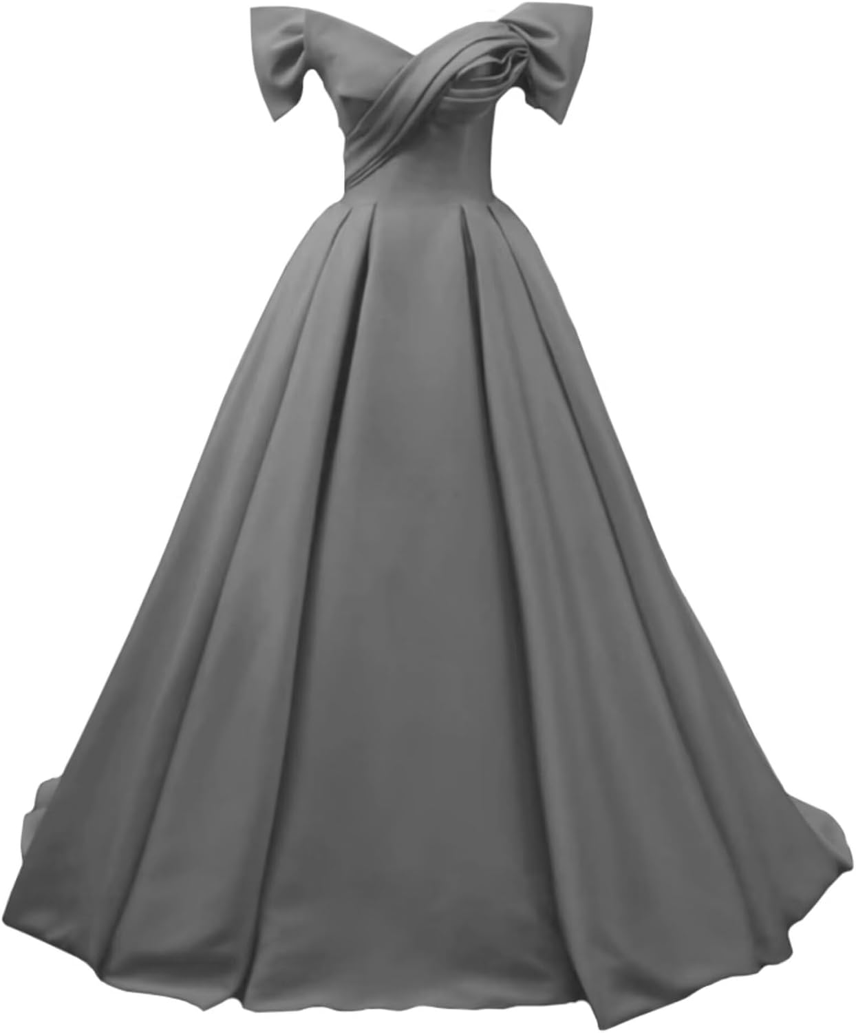 Off Shoulder Satin Prom Dresses for Women V-Neck Elegant A-Line Long Pleated Formal Evening Gown