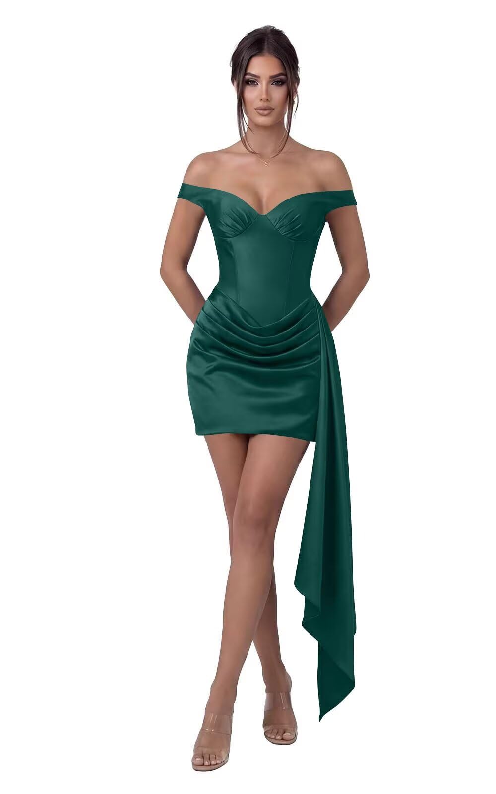 Satin Homecoming Dresses for Teens 2026 Off Shoulder Short Prom Dress Tight Pleated Cocktail Party Gowns