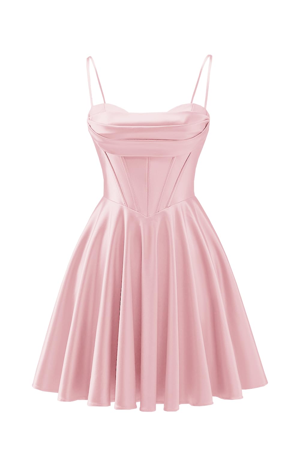 Spaghetti Straps Satin Homecoming Dresses for Teens Ruched Corset Short Prom Dresses 2026