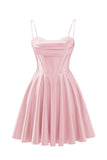 Spaghetti Straps Satin Homecoming Dresses for Teens Ruched Corset Short Prom Dresses 2026