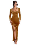 Long Sleeve Mermaid Bridesmaid Dresses for Wedding 2027 Long Velvet Tight Prom Formal Evening Party Gown with Slit