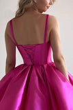 Satin Homecoming Dresses for Teens 2027 Spaghetti Straps Square Neck A-line Short Prom Dresses with Pockets