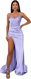 Ballkleider mit Wasserfallausschnitt, langen Spaghettiträgern, Illusion-Meerjungfrauen-Korsett, formelles Abendkleid mit Schlitz 