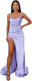 Ballkleider mit Wasserfallausschnitt, langen Spaghettiträgern, Illusion-Meerjungfrauen-Korsett, formelles Abendkleid mit Schlitz 