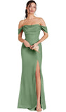 Kingbridal Gowns Off Shoulder Chiffon Bridesmaid Dresses for Women 2026 Long Ruched Cowl Neck Formal Evening Party Dress with Slit