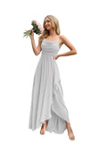 Spaghetti Strap Chiffon Bridesmaid Dresses for Women Long Ruched A-Line Cowl Neck Formal Evening Gowns with Slit