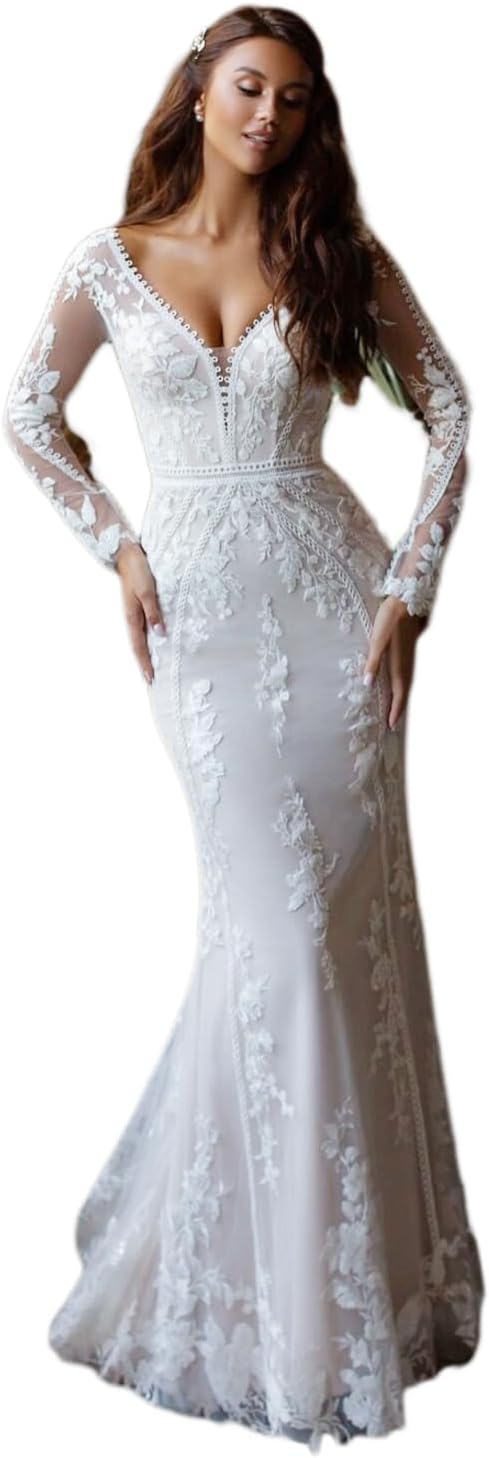 Damen Brautkleider für die Braut 2026 Sexy V-Ausschnitt Schlitz Spitze Brautkleider für die Braut 