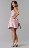 Vestidos cortos de fiesta con tirantes finos para jóvenes, con encaje, escote en V y bolsillos.