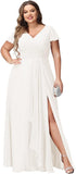 Vestidos de dama de honor de talla grande con mangas con volantes y bolsillos, vestido formal largo con escote en V y abertura. 