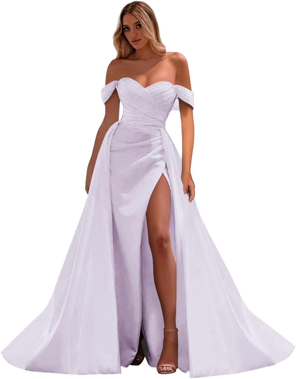 Vestidos de fiesta de satén con hombros descubiertos, corte sirena, fruncido, de noche formal, para mujer 