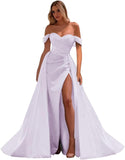 Vestidos de fiesta de satén con hombros descubiertos, corte sirena, fruncido, de noche formal, para mujer 