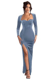 Long Sleeve Mermaid Bridesmaid Dresses for Wedding 2027 Long Velvet Tight Prom Formal Evening Party Gown with Slit
