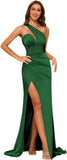 Women's One Shoulder Prom Dress 2025 Satin Long Ruched Mermaid Formal Dresses with Slit