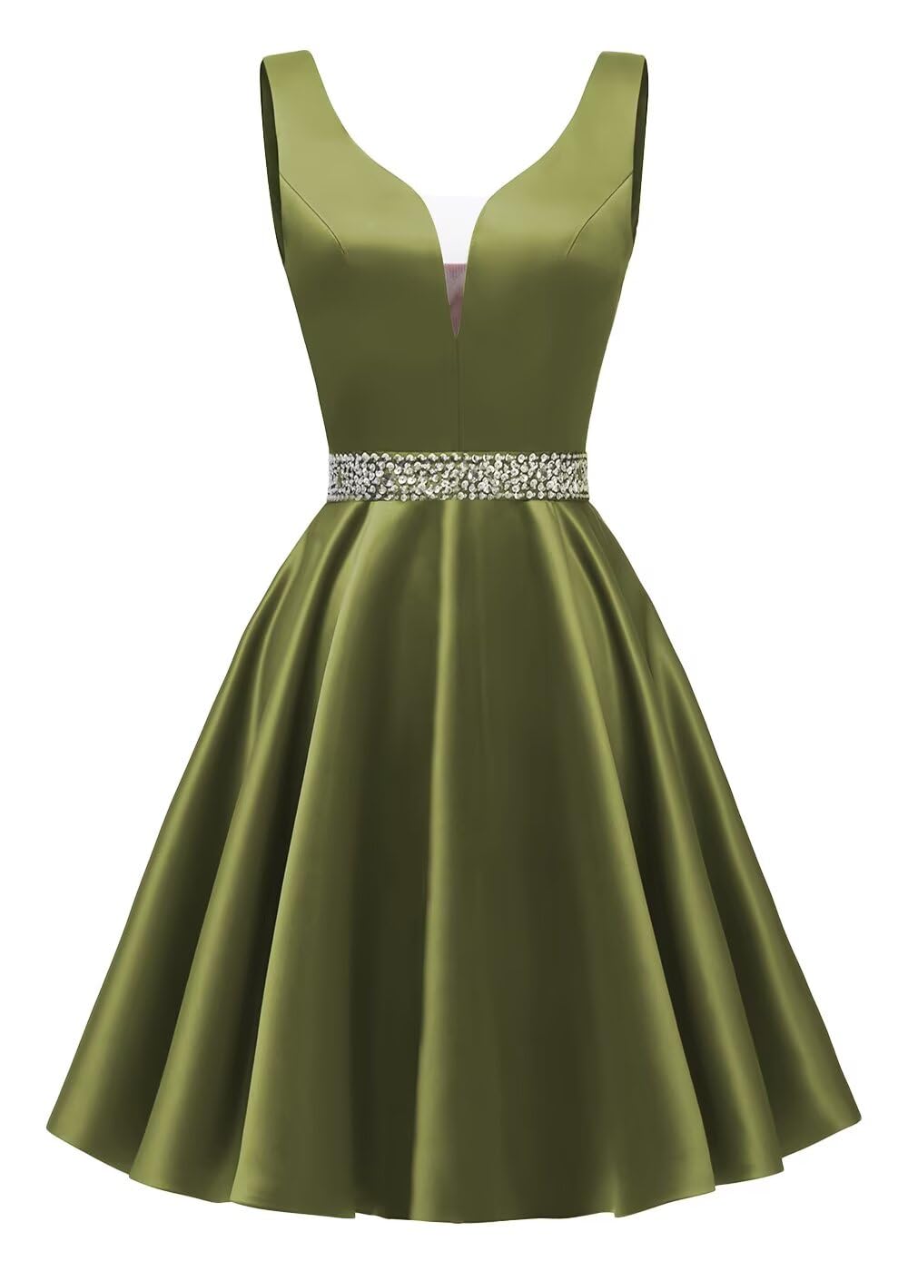 Satin Glitter Homecoming Dresses for Teens Short Prom Dress V-Neck Beaded Evening Formal Cocktail Party Gowns