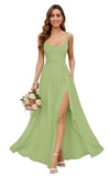 Chiffon Bridesmaid Dresses for Women Long Spaghetti Straps A-line Pleated Formal Evening Party Gowns with Pockets