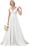 Kingbridal Gowns Lace Appliques Wedding Dresses for Bride Long V Neck Tulle Chiffon A-line Sleeveless Bridal Ball Gown for Women