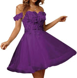 Sparkly Tulle Homecoming Dresses for Teens 2027 3D Flowers Cocktail Gowns Off Shoulder Short Prom Dresses