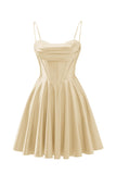 Spaghetti Straps Satin Homecoming Dresses for Teens Ruched Corset Short Prom Party Gowns Dress