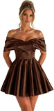 Off Shoulder Satin Homecoming Dresses for Teens 2026 Short Prom Dress A-line Pleated Cocktail Party Gowns