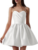 Satin Homecoming Dresses for Teens Spaghetti Straps Short Prom Dress A-Line Cocktail Wedding Guest Dress