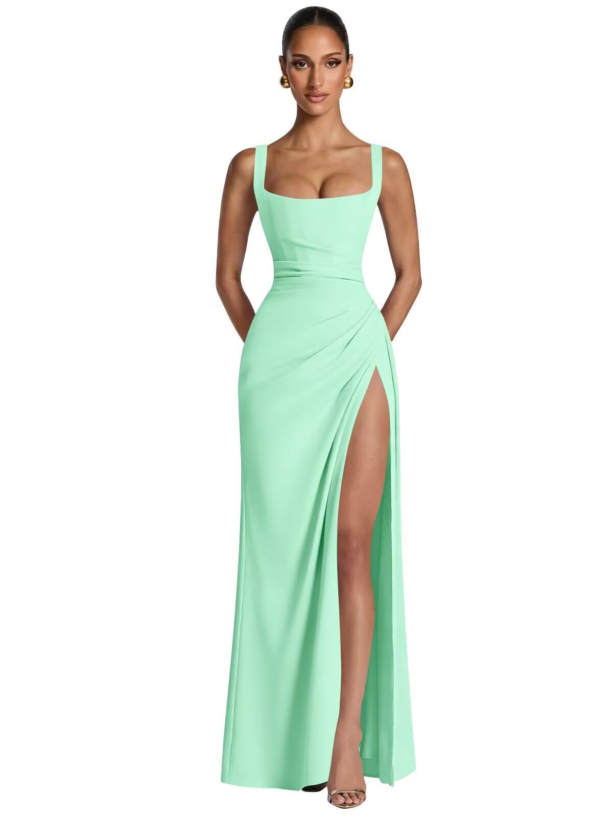Kingbridal Mermaid Bridesmaid Dresses for Women Square Neck Formal Dress with Slit