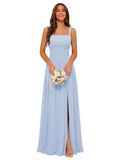 Square Neck Bridesmaid Dress Spaghetti Straps Chiffon Long Formal Dress for Women