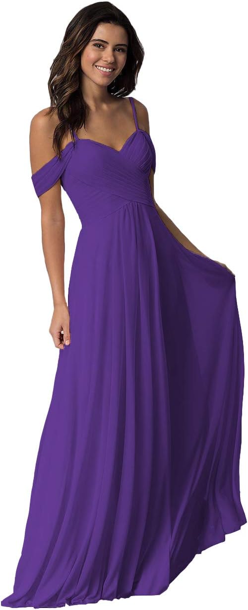Schulterfreies Chiffon-Brautjungfernkleid mit Taschen für die Hochzeit 