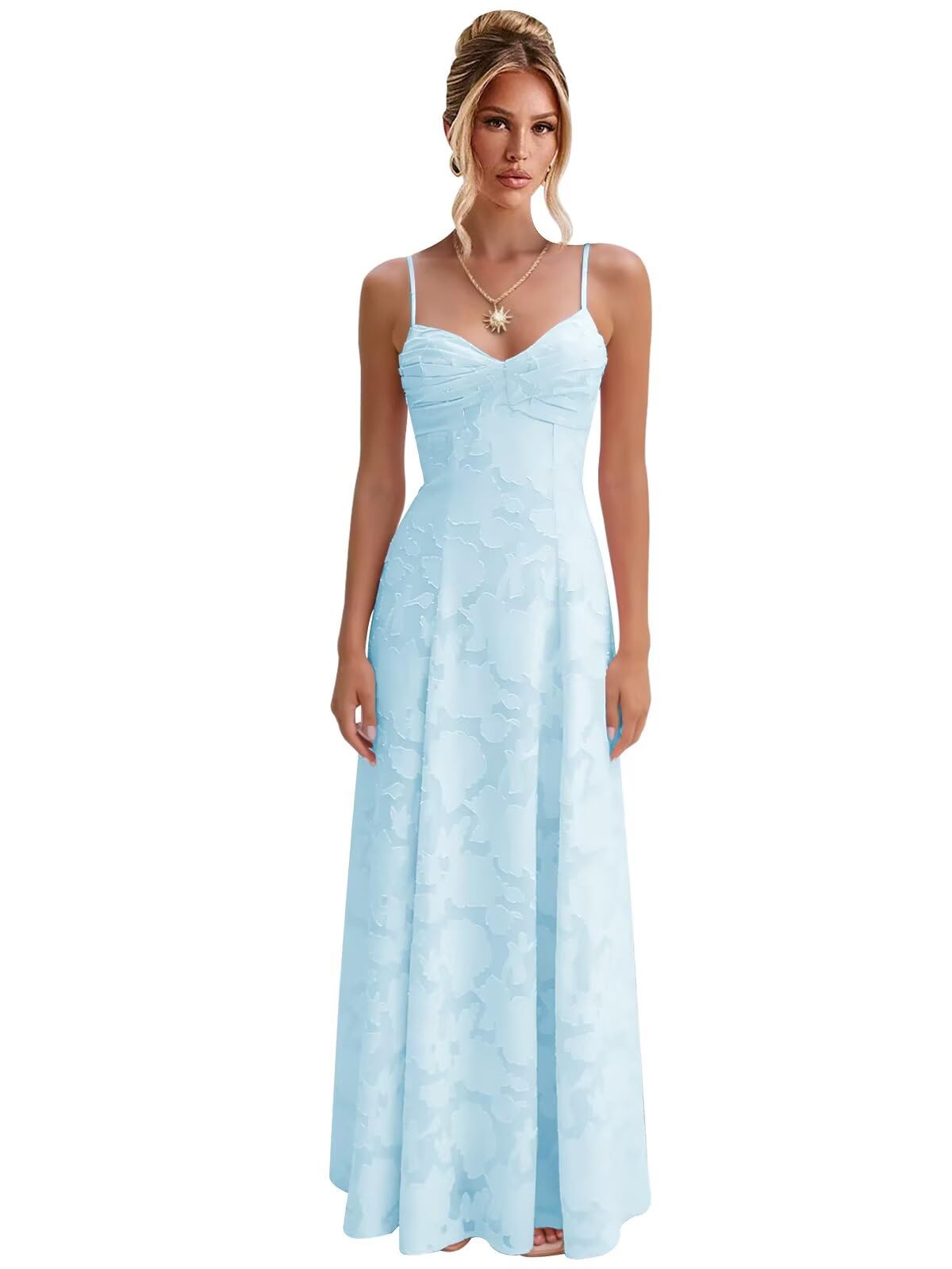 Spaghetti Strap Bridesmaid Dresses for Women Jacquard Floral A Line Long Formal Evening Gown