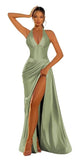 Halter Satin Prom Dresses for Women 2027 Long Mermaid Corset Formal Dress Pleated Evening Party Gowns with Slit