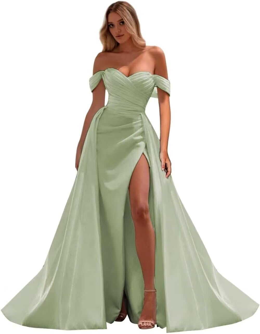 Off The Shoulder Prom Dress 2027 Long Ball Gown with Slit Mermaid Satin Formal Dresses for Women