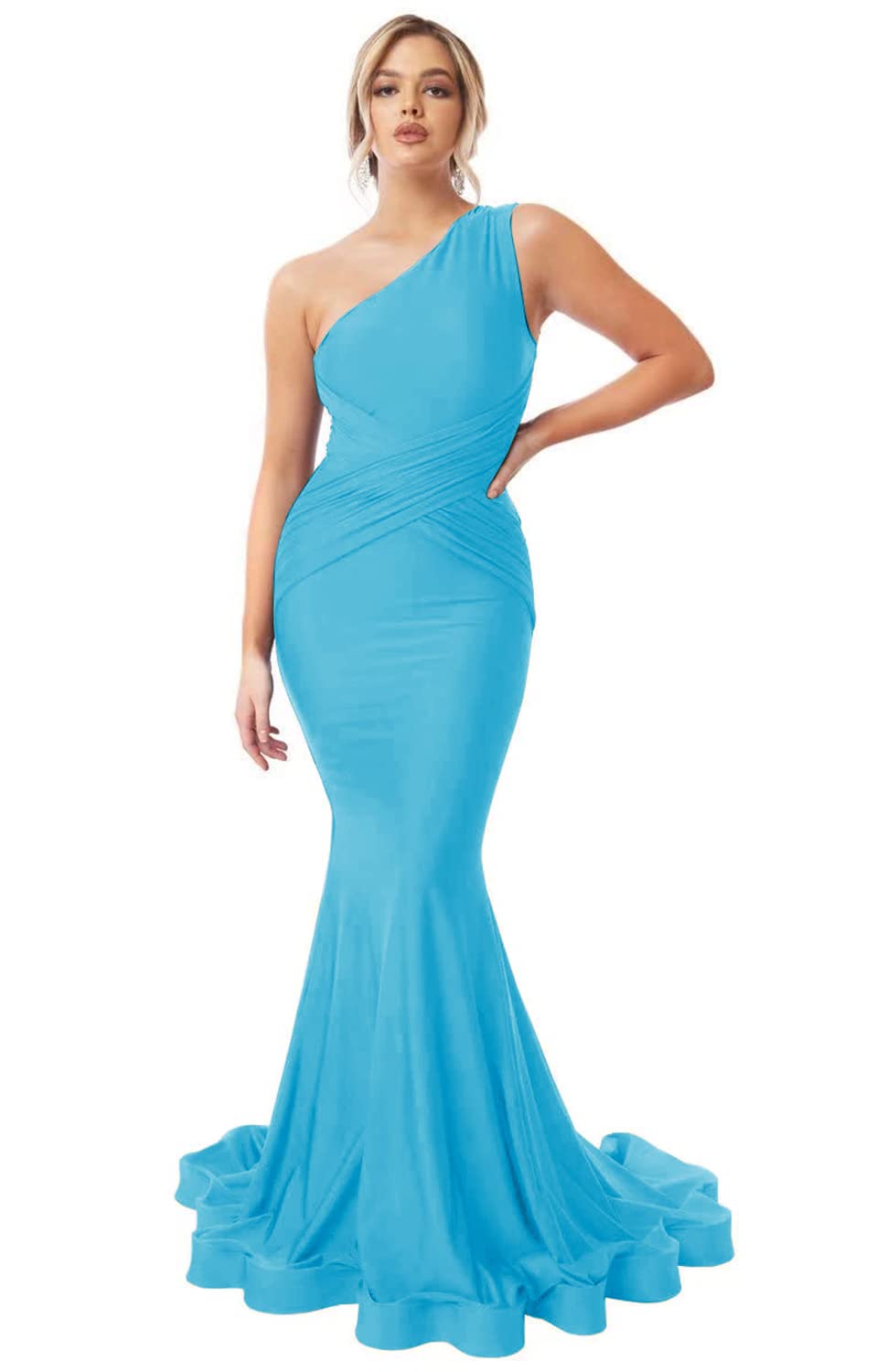 Womens One Shoulder Mermaid Bridesmaid Dresses for Wedding Long Tight Ruched Prom Dresses Evening Formal Gowns