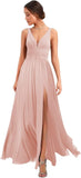 Women's Deep V Neck Bridesmaid Dresses with Slit Chiffon Pleats A Line Formal Party Dresses with Pockets
