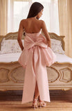 Satin Flower Bud Homecoming Dress Short Prom Dress with Bow Strapless A Line Mini Cocktail Party Gown