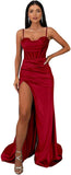 Ballkleider mit Wasserfallausschnitt, langen Spaghettiträgern, Illusion-Meerjungfrauen-Korsett, formelles Abendkleid mit Schlitz 