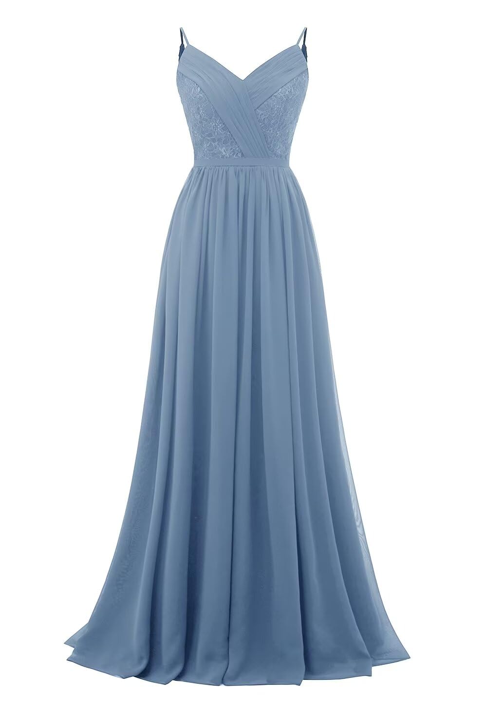 Women's Lace Chiffon Bridesmaid Dresses for Wedding Long Spaghetti Straps Bodice Formal Party Gown with Pockets