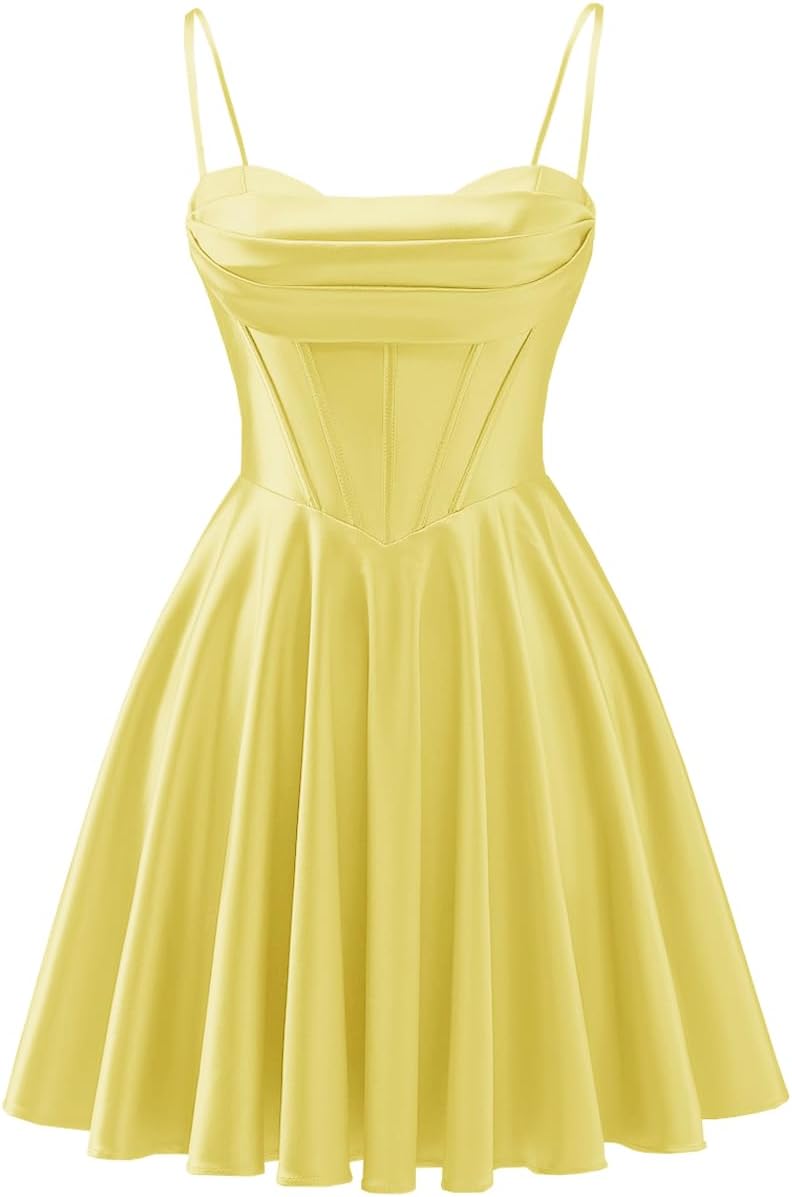 Spaghetti Straps Satin Homecoming Dresses for Teens Ruched Corset Short Prom Party Gowns Dress